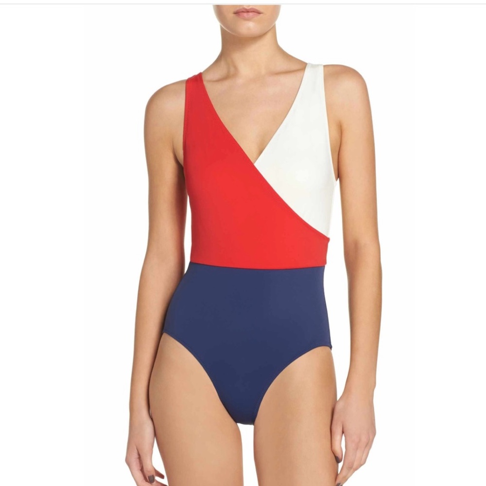 Anthropologie Solid & Striped Red White & Blue Americana swimsuit sz Medium